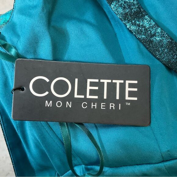 NEW COLETTE for MON CHERI liquid turquoise sparkle gown maxi prom formal dress 4 - Picture 8 of 10